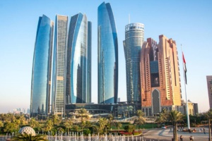A panoramic view of Abu Dhabi's tallest buildings, showcasing modern architecture and urban development in a vibrant cityscape.